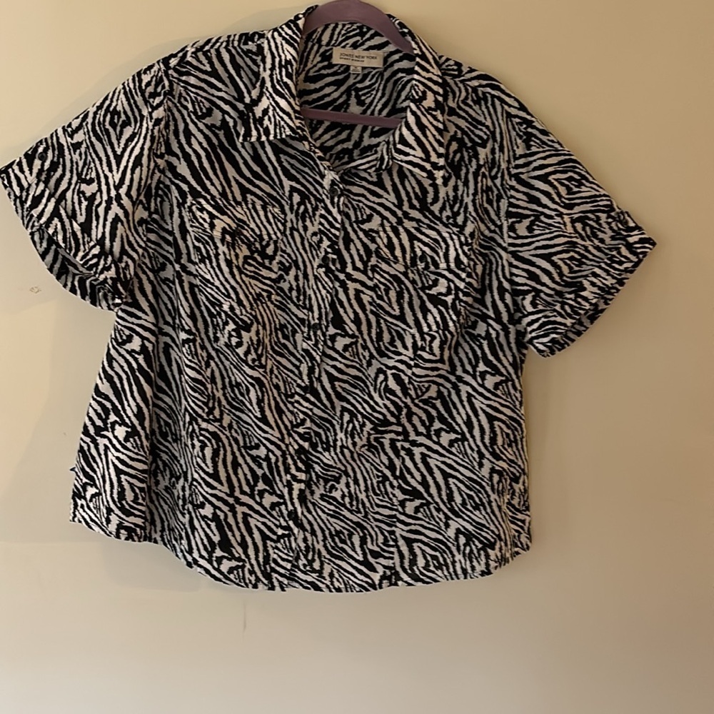 Jones New York Sport Woman Zebra Print Button Down Shirt Short Sleeves Size 3X - Picture 8 of 8